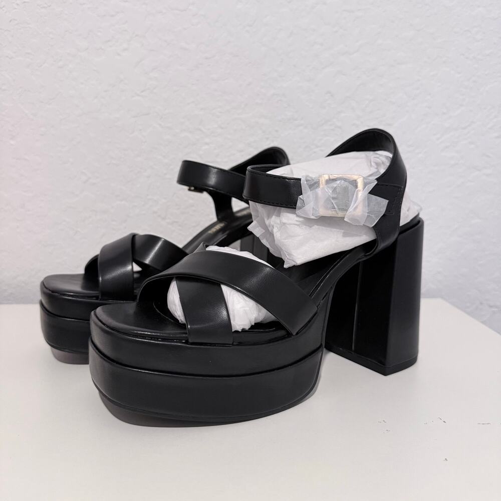 Dream Pairs Black Faux Leather Platform Chunky Heel Sandals Size 7.5 Y2K Retro